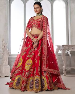 Handcrafted Multicolor Silk   Embroidered Bridal Lehenga Choli 2
