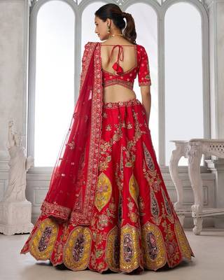 Handcrafted Multicolor Silk   Embroidered Bridal Lehenga Choli 3