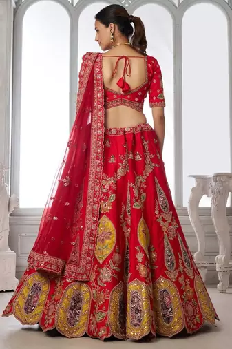 Handcrafted Multicolor Silk   Embroidered Bridal Lehenga Choli