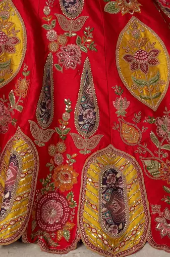 Handcrafted Multicolor Silk   Embroidered Bridal Lehenga Choli