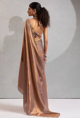 Golden cut dana sequin embroidered work two tone silk saree 3