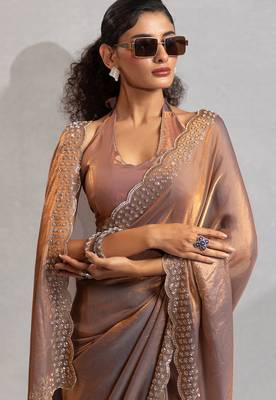 Golden cut dana sequin embroidered work two tone silk saree 4
