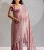 Pink cut dana sequin embroidered work two tone silk saree