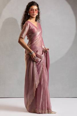 Pink cut dana sequin embroidered work two tone silk saree 2
