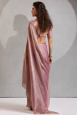 Pink cut dana sequin embroidered work two tone silk saree 3