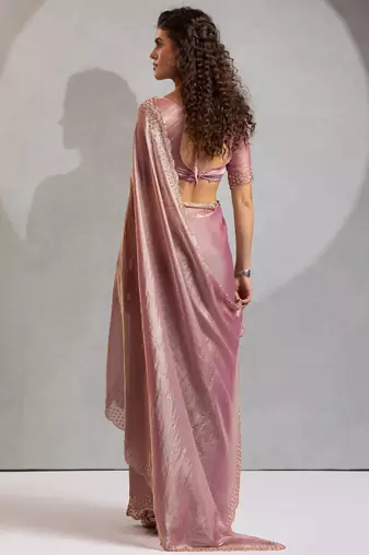 Pink cut dana sequin embroidered work two tone silk saree