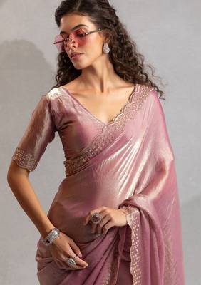Pink cut dana sequin embroidered work two tone silk saree 4