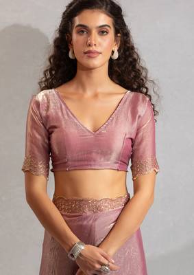 Pink cut dana sequin embroidered work two tone silk saree 5
