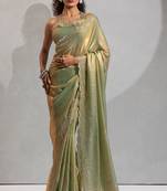Green cut dana sequin embroidered work two tone silk saree