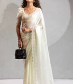 White cut dana sequin embroidered work two tone silk saree