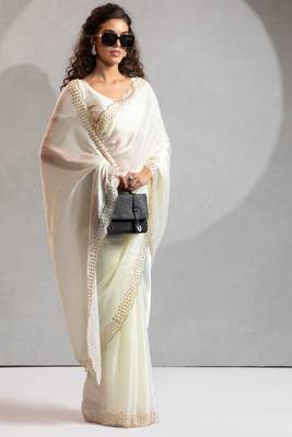 White cut dana sequin embroidered work two tone silk saree 2