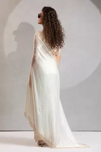 White cut dana sequin embroidered work two tone silk saree