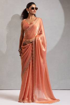 Peach cut dana sequin embroidered work two tone silk saree 1
