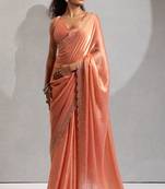 Peach cut dana sequin embroidered work two tone silk saree