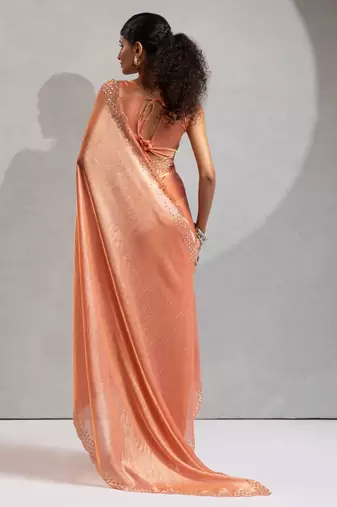 Peach cut dana sequin embroidered work two tone silk saree