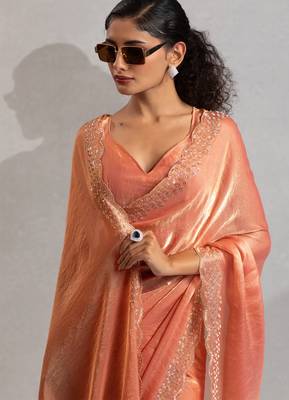 Peach cut dana sequin embroidered work two tone silk saree 4