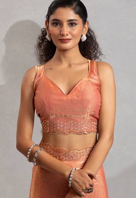 Peach cut dana sequin embroidered work two tone silk saree 5