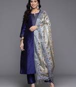 Woven design zari kurta with trousers & dupatta