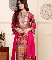 Ethnic motifs printed gotta patti chanderi silk kurta with trousers and dupatta