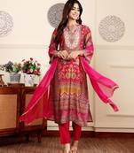 Ethnic motifs printed gotta patti chanderi silk kurta with trousers and dupatta