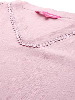 Pink flared sleeve organza detailed solid kurta & palazzo 2