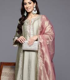 Floral yoke design sequinned panelled anarkali kurta with palazzo & dupatta