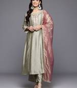 Floral yoke design sequinned panelled anarkali kurta with palazzo & dupatta