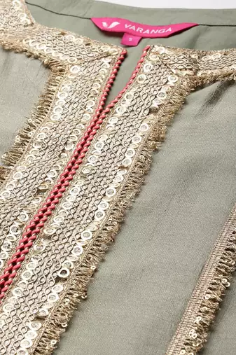 Floral yoke design sequinned panelled anarkali kurta with palazzo & dupatta