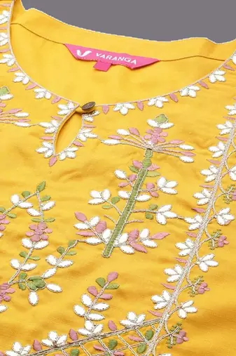 Xtra yoke design gotta patti pure cotton kurta with trousers & dupatta