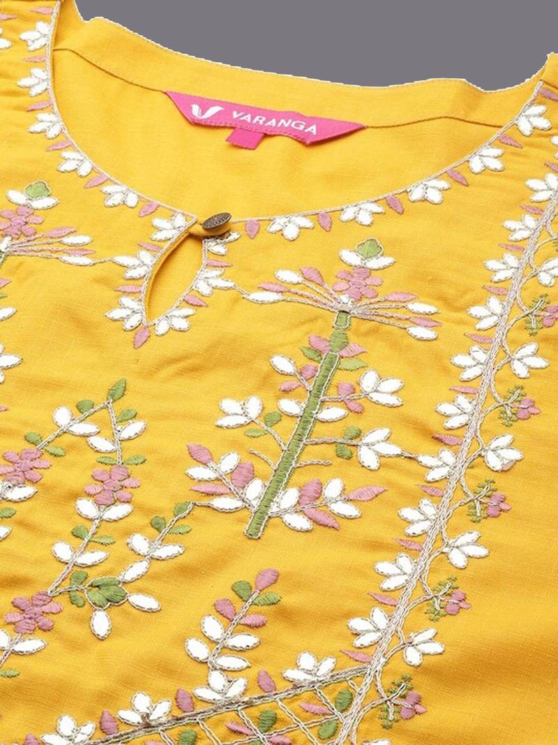Xtra yoke design gotta patti pure cotton kurta with trousers & dupatta