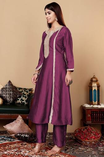 Yoke design regular sequinned kurta with trousers & with dupatta