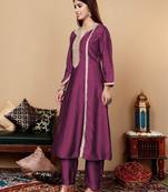 Yoke design regular sequinned kurta with trousers & with dupatta