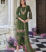 Floral embroidered thread work pure cotton straight kurta with trouser and dupatta