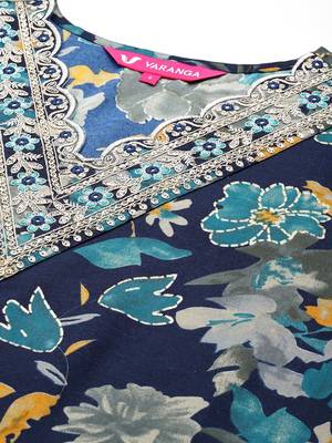 Floral printed zari embroidered kurta with trouser & dupatta 3