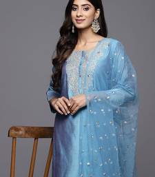 Floral embroidered chanderi silk kurta with trousers & dupatta