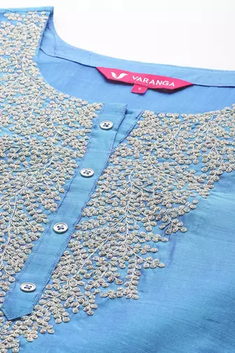 Floral embroidered chanderi silk kurta with trousers & dupatta