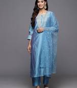 Floral embroidered chanderi silk kurta with trousers & dupatta