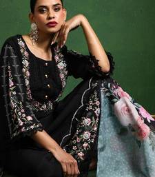 Women floral embroidered regular thread work pure cotton kurta with trousers & with dupatta