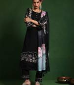 Women floral embroidered regular thread work pure cotton kurta with trousers & with dupatta