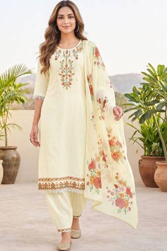 Women floral embroidered thread work kurta with patiala & with dupatta