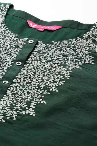 Plus size floral embroidered chanderi silk kurta with trousers & dupatta