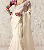 Off white embroidery work fancy fabric saree with blouse