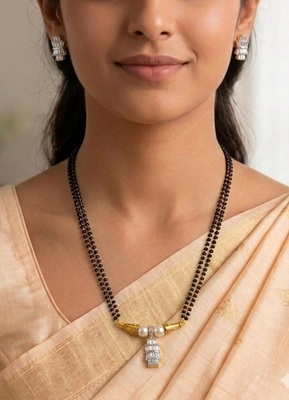 White cz mangalsutra with earrings 1