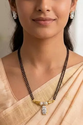White cz mangalsutra with earrings