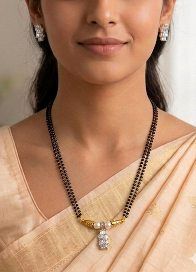 White cz mangalsutra with earrings