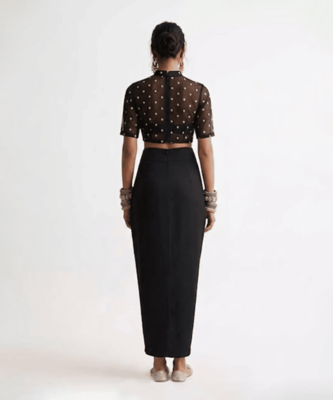 Black embroidered silk co ord set 3