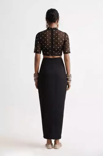 Black embroidered silk co ord set