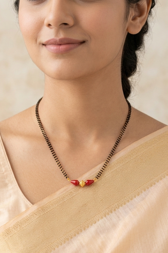 Red and gold beaded dailywear mangalsutra