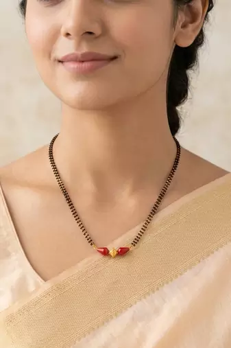 Red and gold beaded dailywear mangalsutra