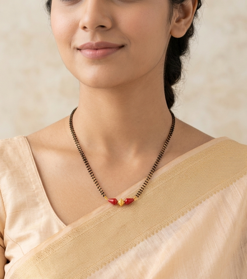 Red and gold beaded dailywear mangalsutra